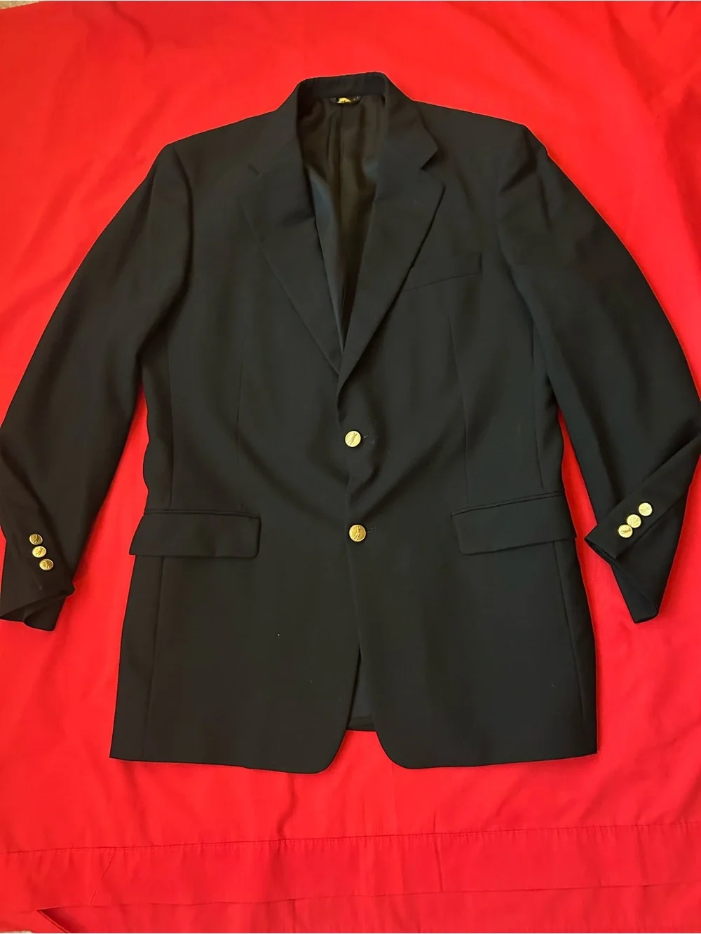 Mens Bobby Jones Wool Black Two-Button Gold-Button Sport Coat